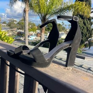 Black Block-Heel Ankle Strap Heels